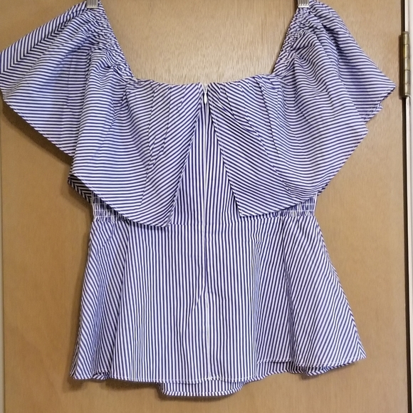 BOSTON PROPER blue/white striped top M - Picture 3 of 7